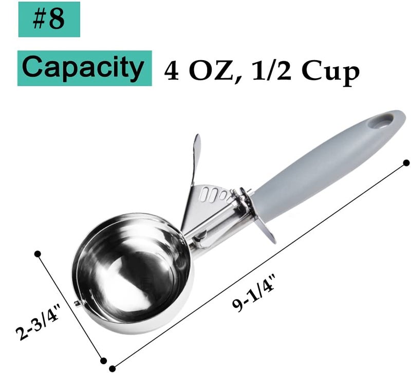 JUNADAEL J Portion Scooper 4 OZ Scooper 8 Disher Scooper 8 ملاعق كبيرة مغرفة كب كيك مقبض رمادي للتحكم في جزء كوكي العجين كب كيك الخليط الآيس كريم - Image 2